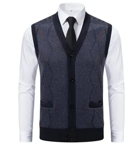 Men's knitted cardigan sweater vest V-neck single-breasted slim fit casual business wear
