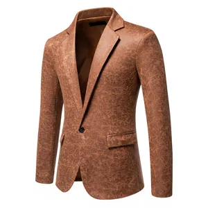 Giacca da uomo marrone testurizzata elegante blazer slim fit monopetto per eventi formali.