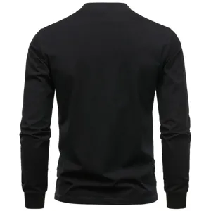 Men's black long sleeve slim fit cotton t-shirt, detailed view of the back design.