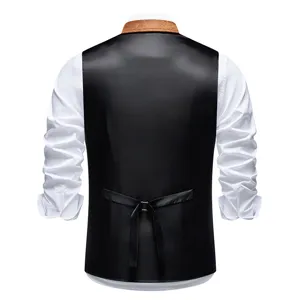 Men's retro suede collar suit vest black waistcoat business casual wear slim fit top style