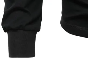 Black long sleeve t-shirt cuff detail, soft stretch cotton fabric, neat fine stitching.