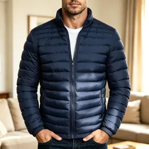 Herren einfarbige Stehkragen Steppjacke warme Freizeit Winterjacke fuer Herren.