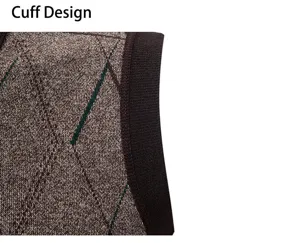 Men knit sweater vest cuff design, classic argyle pattern, warm autumn winter inner wear.