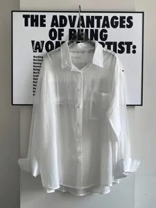 Women white textured long sleeve button up shirt with front pocket casual chic top daily wear