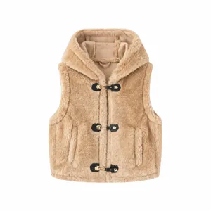 Chaleco con Capucha de Piel Sintética para Mujer Caqui Chaleco de Forro Polar Con Botones de Trenca Sin Mangas Cálido Ropa de Invierno Casual Street Style Top