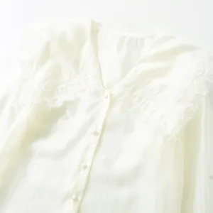 Blusa de manga larga ligera con cuello de muñeca de encaje estilo francés elegante diario