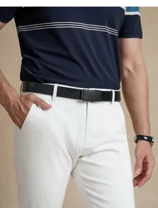 Men's genuine leather belt with stylish metal buckle business casual waist strap for men