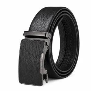 Ceinture automatique en cuir véritable pour homme, élégante ceinture de costume noire.