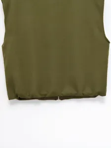 Olive green women casual sleeveless vest detail shot, stylish commuting loose top view.