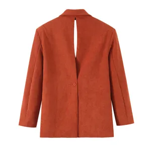 Trendy women casual corduroy open back blazer stylish long sleeve business jacket top