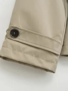 Women khaki trench coat sleeve detail short autumn jacket casual outerwear piece