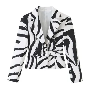 Γυναικείο Fashion Zebra Print Casual Blazer Jacket Μακριά Μανίκια Μυτερό Πέτο Με Ζώνη Streetwear