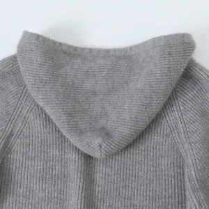 Gilet femme en tricot gris avec capuche manches longues fermeture eclair pull hiver doux
