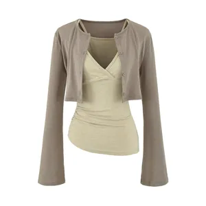Gestrickter Cardigan und Camisole Set, weiche Textur, elegant slim fit langarm Oberteil.