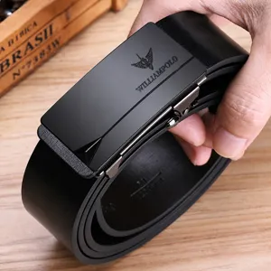 Men's Genuine Leather Belt Business Casual Automatic Buckle Cowhide Belt Metal Ratchet Belt