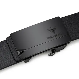 Premium men's leather belt with stylish black automatic metal buckle for business wear.