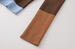 Women colorblock ribbed knit sweater long sleeve casual chic top close up detail view