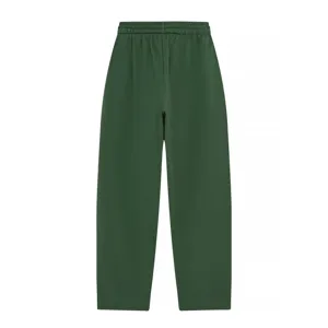 Dark green casual sweatpants detail shot, featuring elastic waistband and straight leg design.