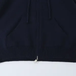 Cardigan con cappuccio e zip in maglia blu scuro da donna pullover casual quotidiano.