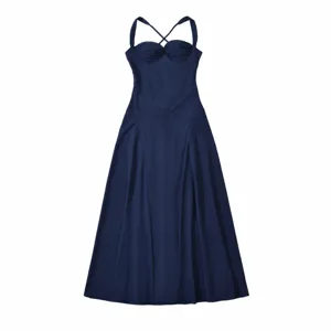 Abito Lungo Aderente Minimalista Vintage Francese Elegante Tinta Unita Senza Maniche Spalline Maxi Abito Abbigliamento Estivo Donna