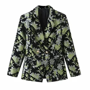Women's Casual Floral Print Long Sleeve Blazer Suit Jacket Slim Fit Lapel Single Breasted Office Commuter Outerwear