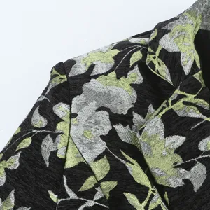 Floral jacquard women's blazer jacket, elegant commuting style with metallic fabric details.