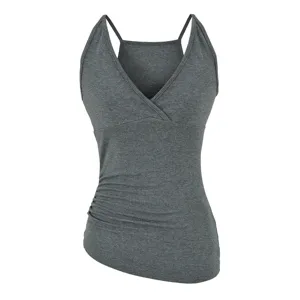Damen dunkelgraues V-Ausschnitt Top schmal geschnitten ärmelloses Basic Unterziehshirt