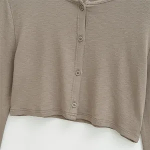 Damen lässige langärmelige Strickjacke Knopfleiste einfarbig modische elegante Oberteile