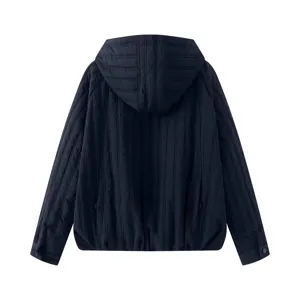 Womens casual quilted hooded jacket, stylish loose winter coat for daily commuting.
