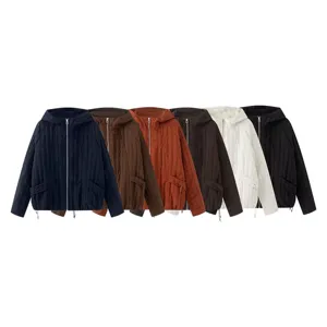 Women's hooded quilted zip jacket casual winter outerwear comfortable daily wear fashion style
