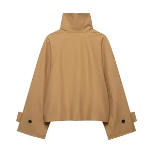 Damen Stehkragen kurze Trenchcoat Jacke in Khaki stilvolle Freizeit Oberbekleidung