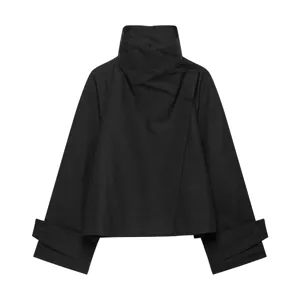 Schicker schwarzer Kurzmantel mit Stehkragen für Damen, modische europäische Stiljacke.