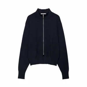 Women's Casual Stand Collar Long Sleeve Full Zip Knitted Cardigan Slim Fit Solid Color Fashion Outerwear Top