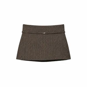 Gonna-pantalone alla Moda a Quadri con Cintura da Donna Casual Vita Alta Shorts Pied de Poule Streetwear Abbigliamento in Poliestere