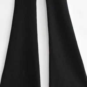 Black ribbed knit flared pants women casual fashion trousers stylish chic everyday streetwear outfit