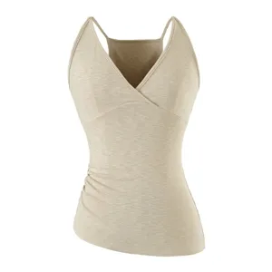 V-neck pleated camisole detail showing slim fit design and side ruching texture.