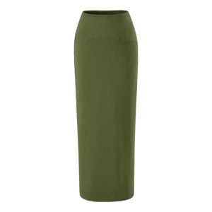 Women's solid green high-waisted slim fit maxi skirt casual elegant straight midi skirt