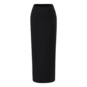 Black high waist maxi skirt detail view, showing the slim fit bodycon design for women.