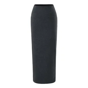 Classic dark gray high waist maxi pencil skirt for women, slim fit long skirt detail view.