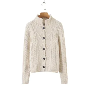 Dames kabelgebreide cardigan trui col met knopen herfst winter casual bovenkleding mode chic