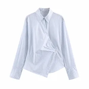 Women's Casual Long Sleeve Blouse Elegant Turn-Down Collar Single-Breasted Loose Fit Striped Shirt Top