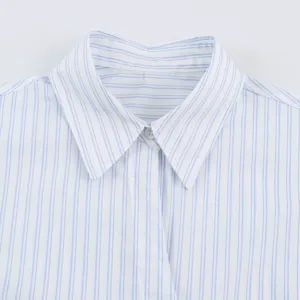 Women Casual Striped Shirt Long Sleeve Lapel Blouse Single Breasted Button Top Fashion
