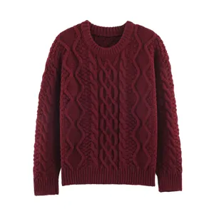 Γυναικείο Casual Pullover Crew Neck Long Sleeve Cable Knit Sweater Loose Fit Solid Color Polyester Autumn Winter Top