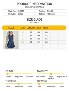 Details of the slim fit sleeveless denim dress with metal buttons and round neck style.