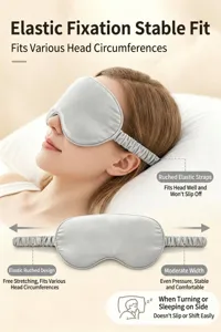 Comfortable silk sleep mask with adjustable elastic strap for total blackout and deep rest.