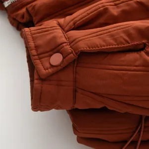 Women casual winter warm cotton padded jacket cuff detail solid color fashion coat