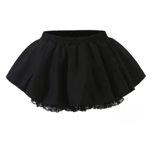 Black bubble mini skirt with lace trim high waist puffy tutu skirt for women sweet cool style