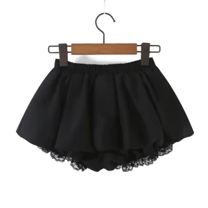 Black lace bubble mini skirt detail, cute sweet cool style puff bloomer shorts for women.
