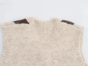 Chaleco de punto clásico con elegantes detalles de rombos en los hombros, cómodo.