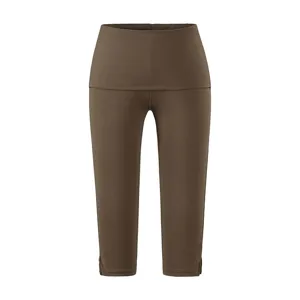 Hoogetailleerde capri-yogabroek met omgeslagen taille en splitzoom voor sport en fitness.